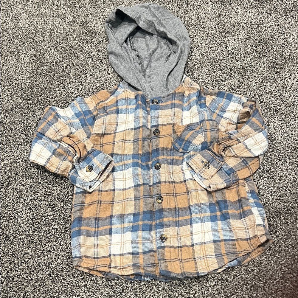 Carter's Blue and Tan Plaid Hooded Shirt